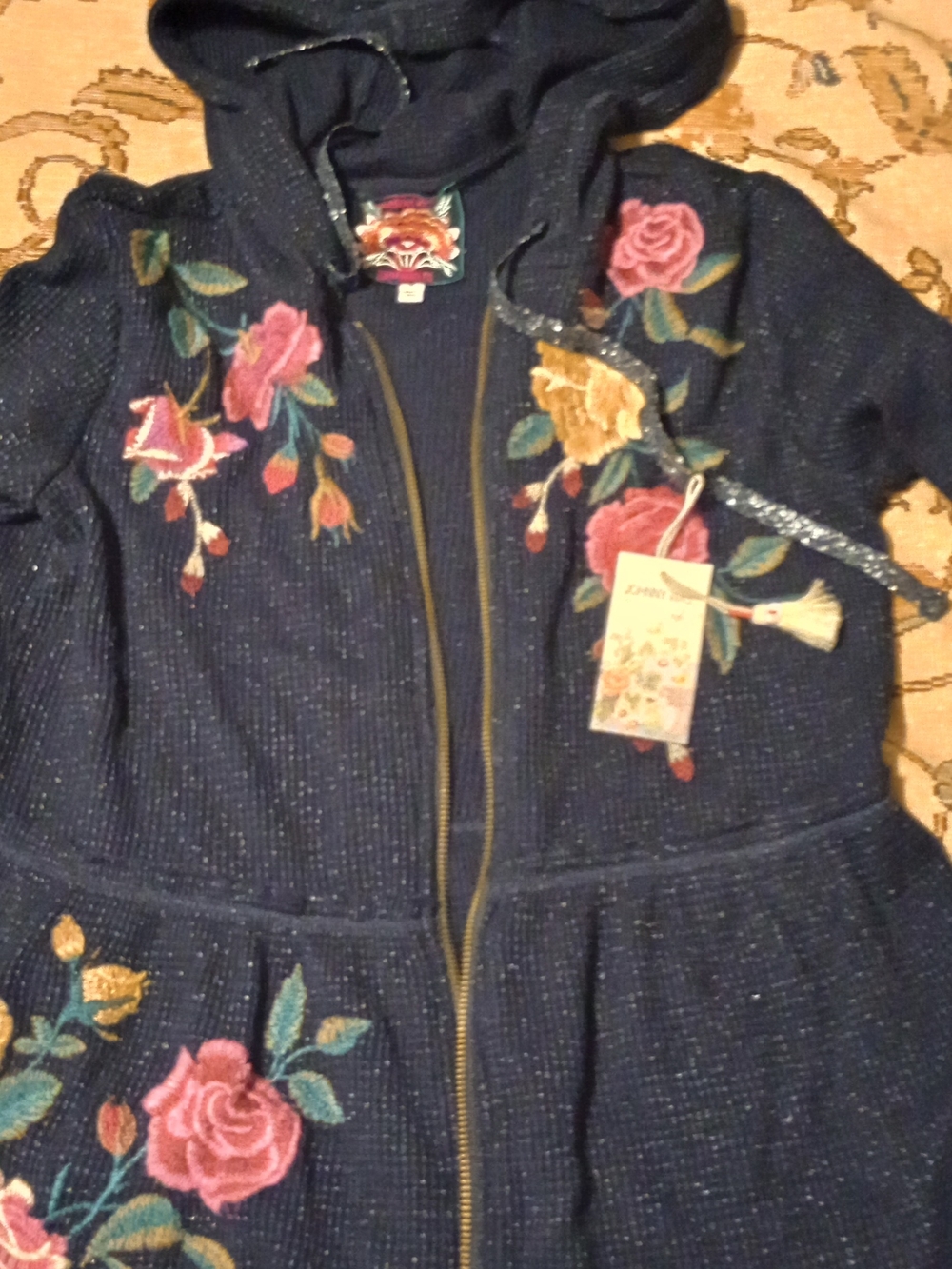 Johnny Was  Hooded Jacket with Floral Accents New With Tags